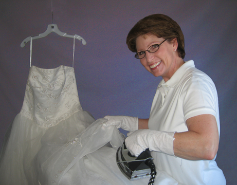 Pressing a wedding gown