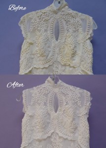 Meuel bodice before and after wedding gown restoration