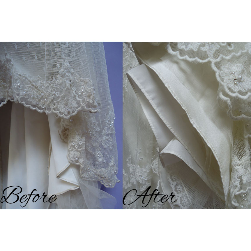 before and after wedding gown cleaning