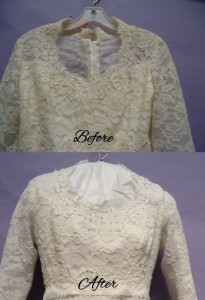 Barbara's Bodice Before and After wedding gown restoration