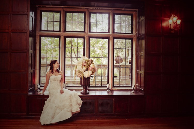 Jennifer in wedding gown - window seat - wedding dress story