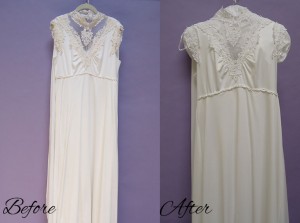 The dress was able to be cleaned and altered for the big day.