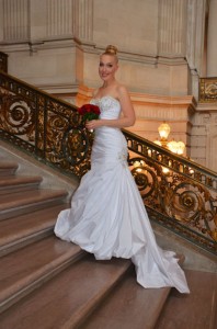 Chri on stairs on wedding day