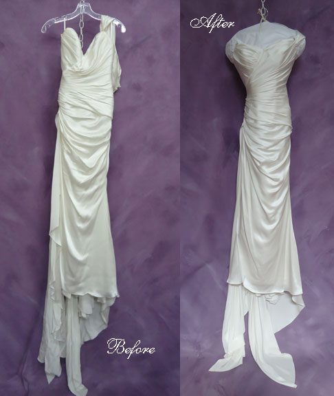 Morena's beautiful wedding dress is now like new with our expert wedding dress cleaning and preservation