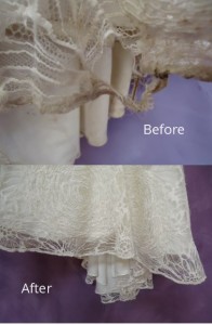 Vera Wang wedding dress in shreds, but perfect after wedding gown repair