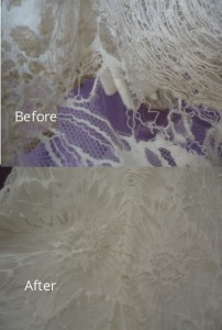 Closeup of Vera Wang wedding dress repair