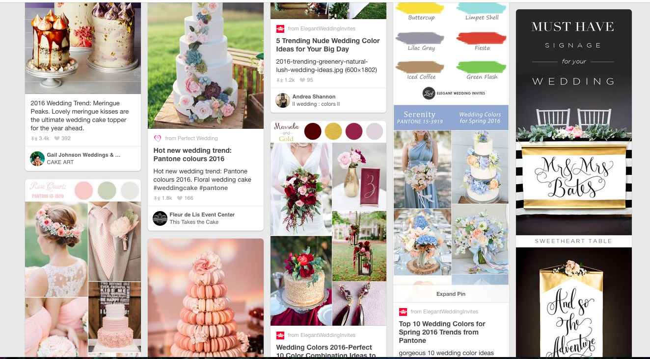 Pinterest.com search, "Wedding trends 2016"