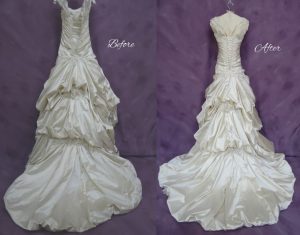 Deborah Castle's Wedding Dress cleaning - Back Before and after