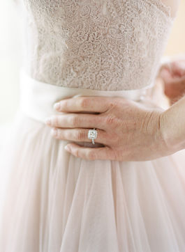 Rachel found her dress at Anthropologie. She convinces her fiance that pink was perfect.