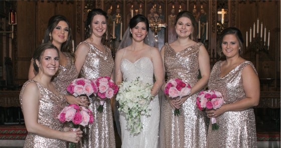 Erica and her bridesmaids look stunning at Erica's wedding. Wedding dress preservation will help her dress look stunning for years to come.