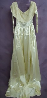 Amy's heirloom gown before wedding dress restoration.