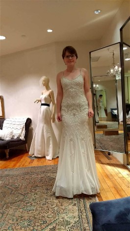 Rebeccah found her Art Deco wedding gown at BHLDN.