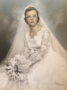 Ellen's grandmother on wedding day. Wedding dress restoration restored this gown so it could be worn again.