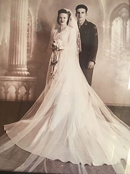 Monette's mother in her wedding dress in 1943.