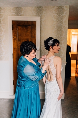 The stunning back of Jennifer's wedding gown.