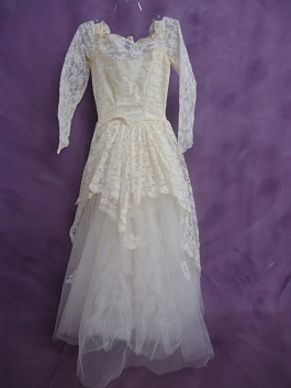 Front of dress before wedding gown restoration