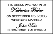 Personalized label for your wedding gown preservation