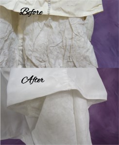 Paula's wedding dress restoration before and after photos