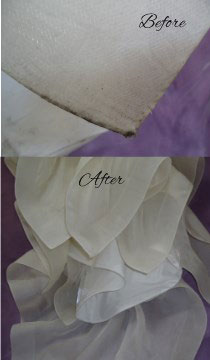 Look closely to see how this wedding dress cleaning removed all the dirt and grease.  This wedding gown is good as new.