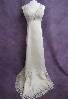 Maura's heirloom wedding dress after wedding dress cleaning by HGP.