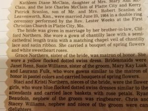 Newspaper Article about Kathleen and Kerry's wedding.