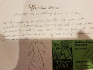 Kathleen Scanlon's bridal book write up about wedding dress. Wedding dress restoration whitens Kathleen's wedding dress again.