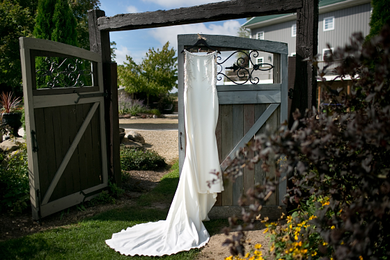 Rebecca's beautiful gown at The Barn at Harvest Moon Pond - Poynette, WI